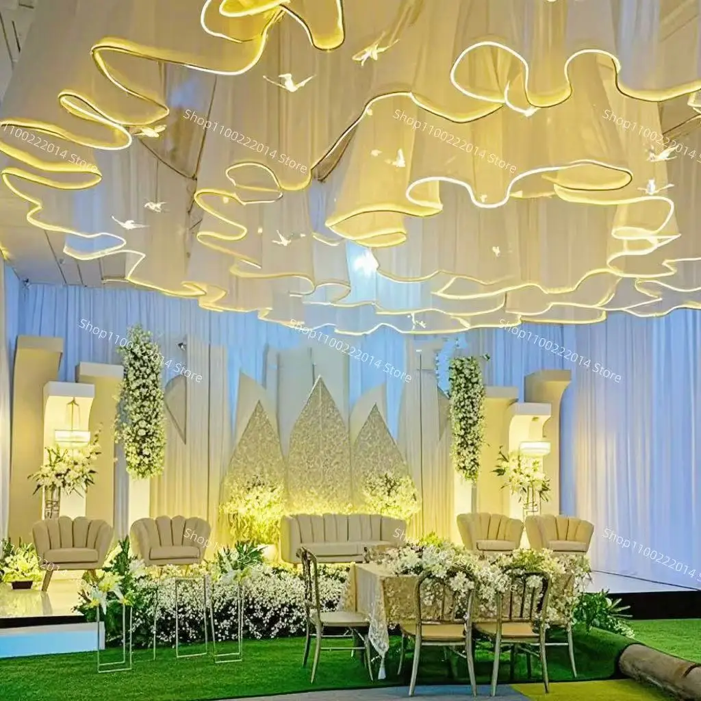 

Romantic RGB Ceiling Gauze Curtain,Perfect for Indoor and Outdoor Wedding Backdrop & Holiday Christmas Party Table Decorations