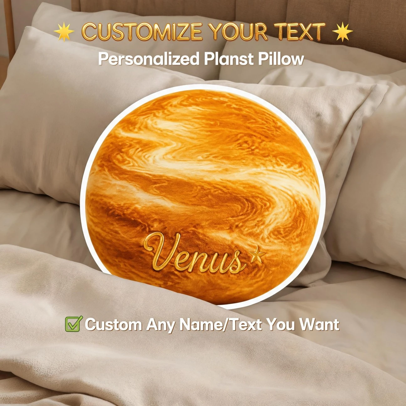 Custom Photo Shaped Pillow, Personalized Venus Planet Decorative Cushion, Unique Home Decor Accent for Sofa & Bedroom, Creative