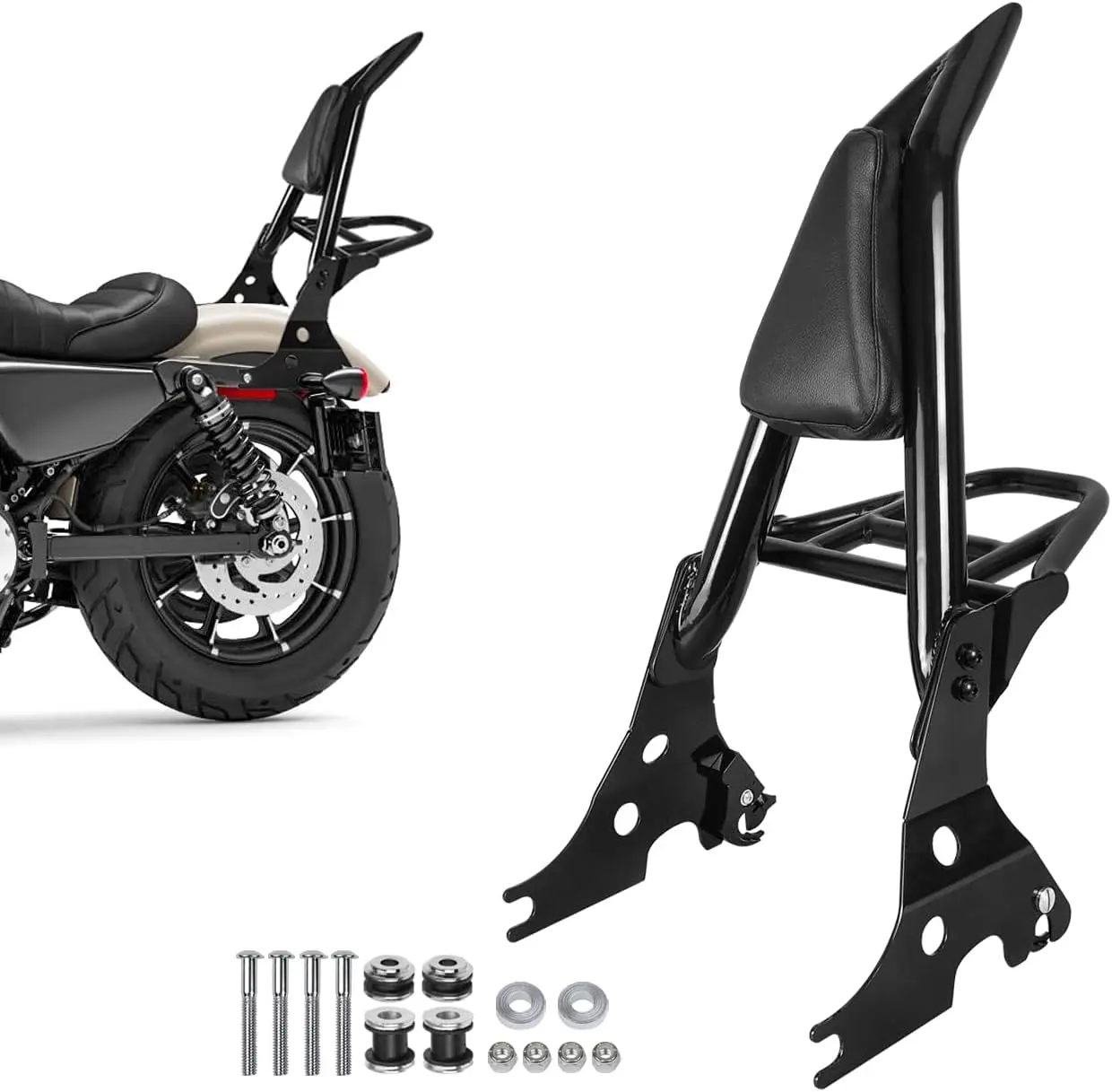 Motorcycle Sissy Bar Backrest with Luggage Rack and Docking Latches, Compatible with Select Models