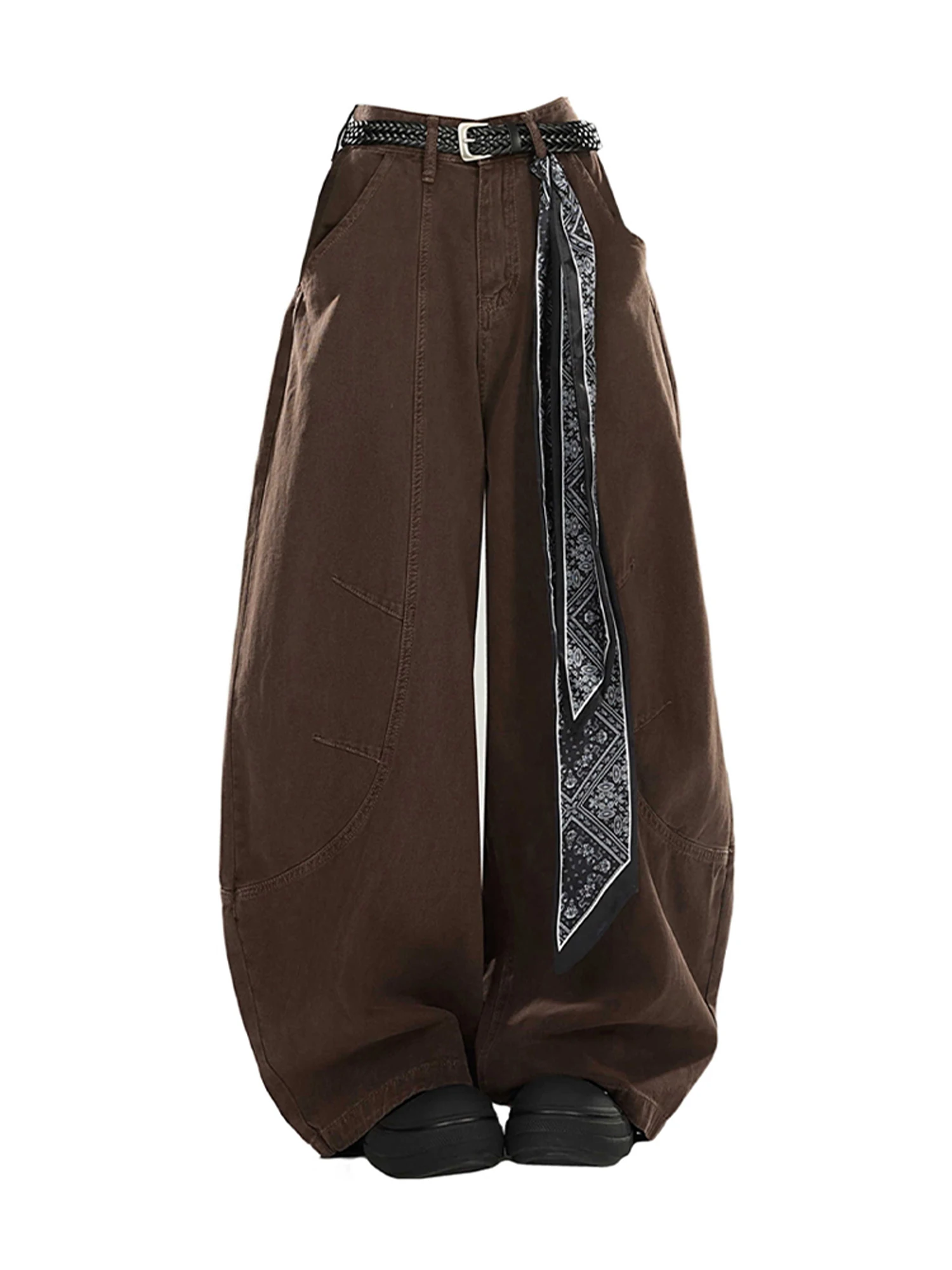 Women Brown Baggy Pants Oversize Autumn Pants Harajuku Japanese 2000s Style Vintage Y2k Boyfriend Wide Leg Trousers 2025 Clothes