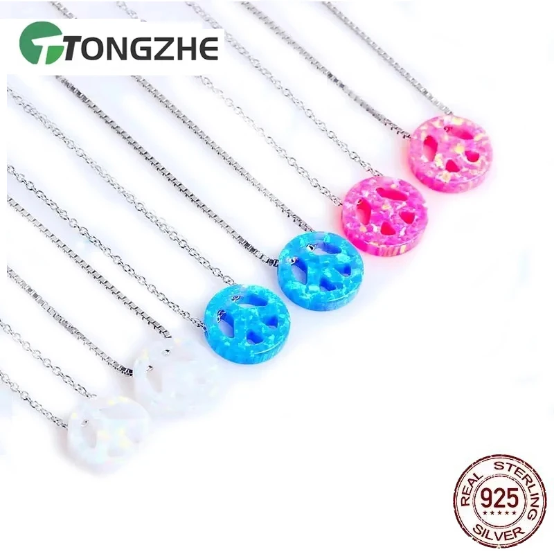 

TONGZHE 925 Sterling Silver Peace Necklace Peaceful Opal Charm Opal Three Color For Woman Pendants Necklaces KLTN020