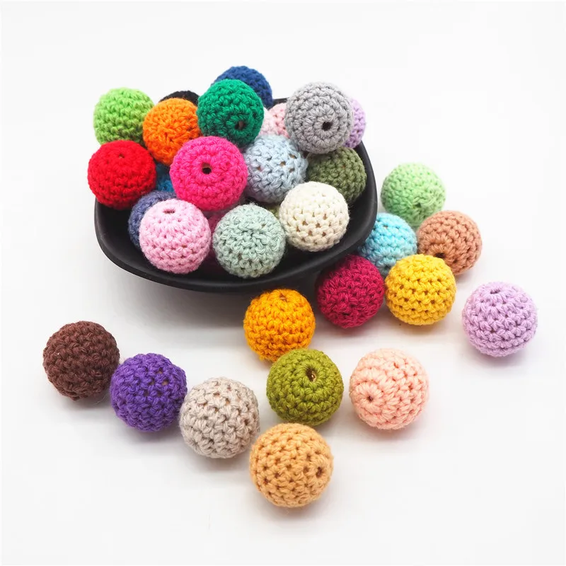 Chengkai-bolas redondas de algodón para tejer, cuentas de madera de ganchillo, 50 piezas, 16mm, 20mm, para decoración de bricolaje, mordedor de