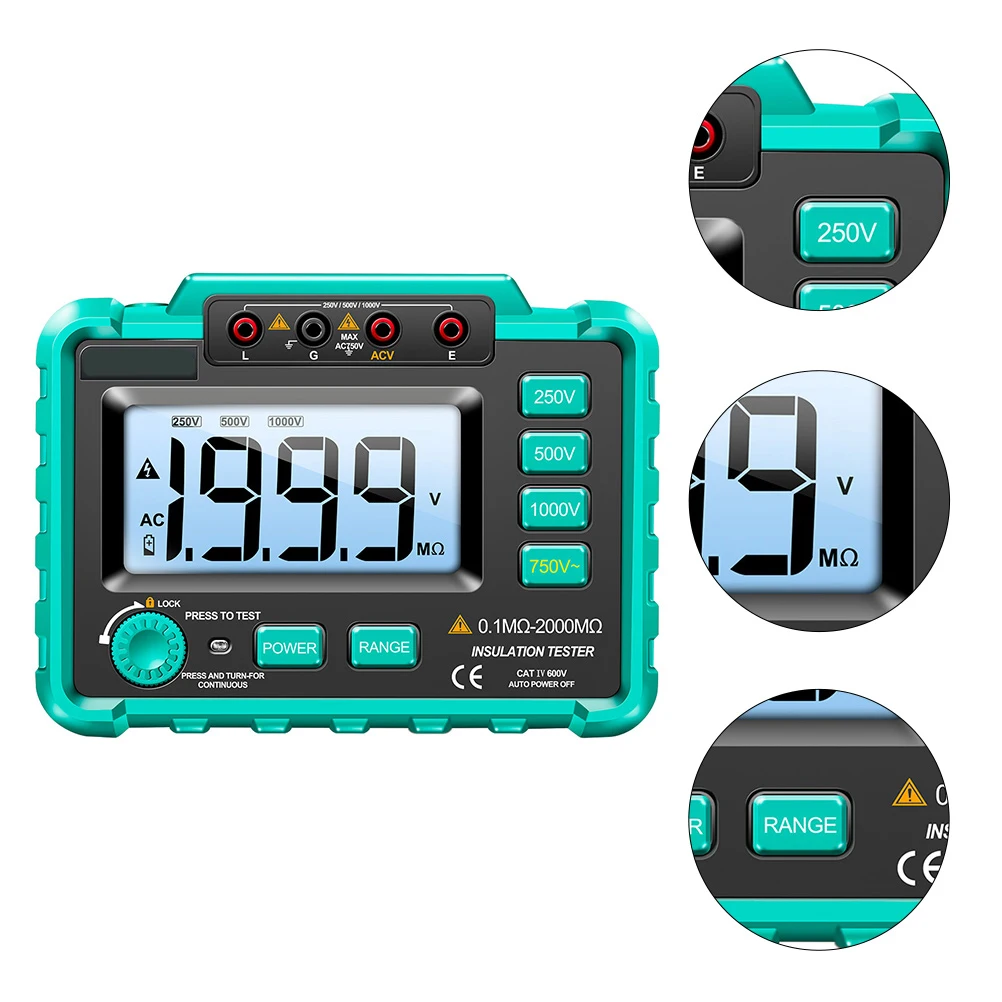 

Insulation Resistance Tester LCD Display Megohmmeter Digital Number Brass Electronic