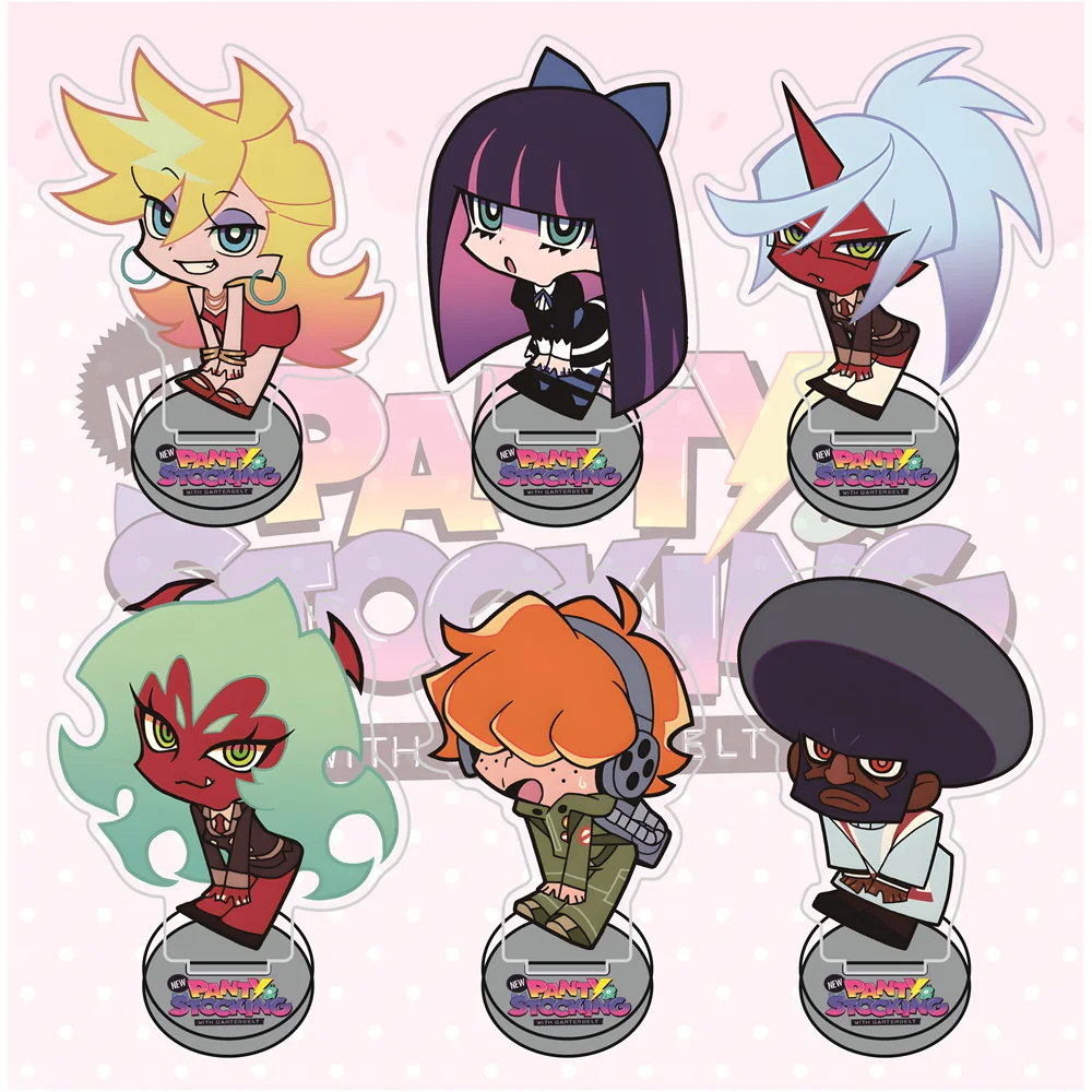 Panty & Stocking 10cm Cute Chibi Bend Pose Acrylic Stand Figures Keychain Anime Collectible Standee Desk Decor Gift for Fans