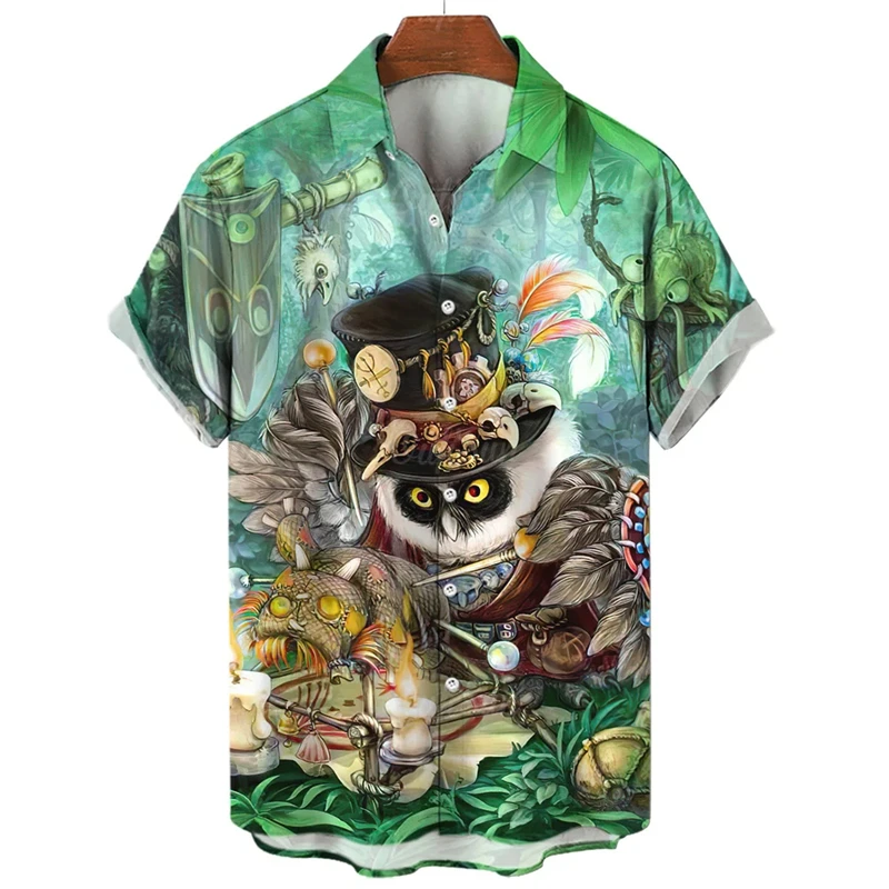 Funny Animal Cat Guitar 3D Printed Shirts For Men Clothes Fashion Cartoon Music Blouses Harajuku Fashion Lapel Blouse Y2k Tops