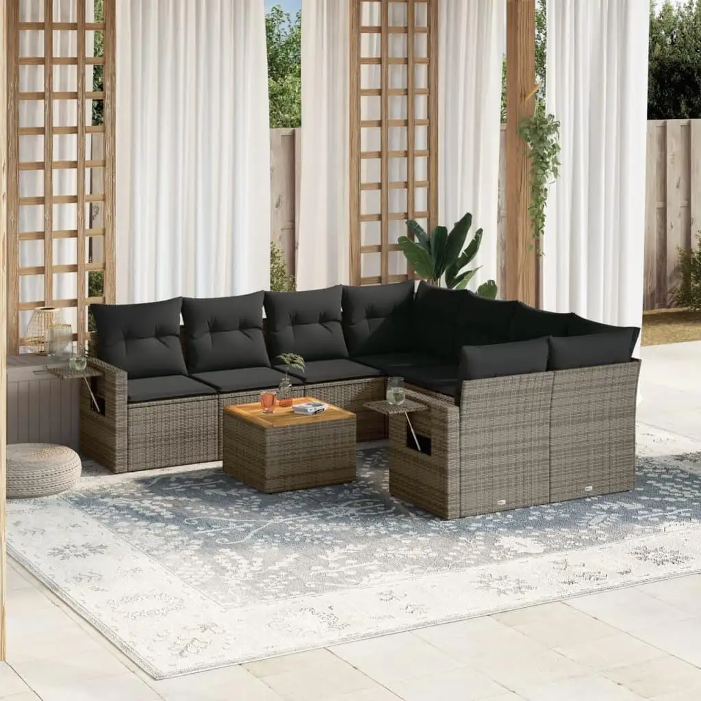

Garden Sofa Set Grey PE Rattan Large Adjustable Feet Modern Outdoor Lounge Furniture