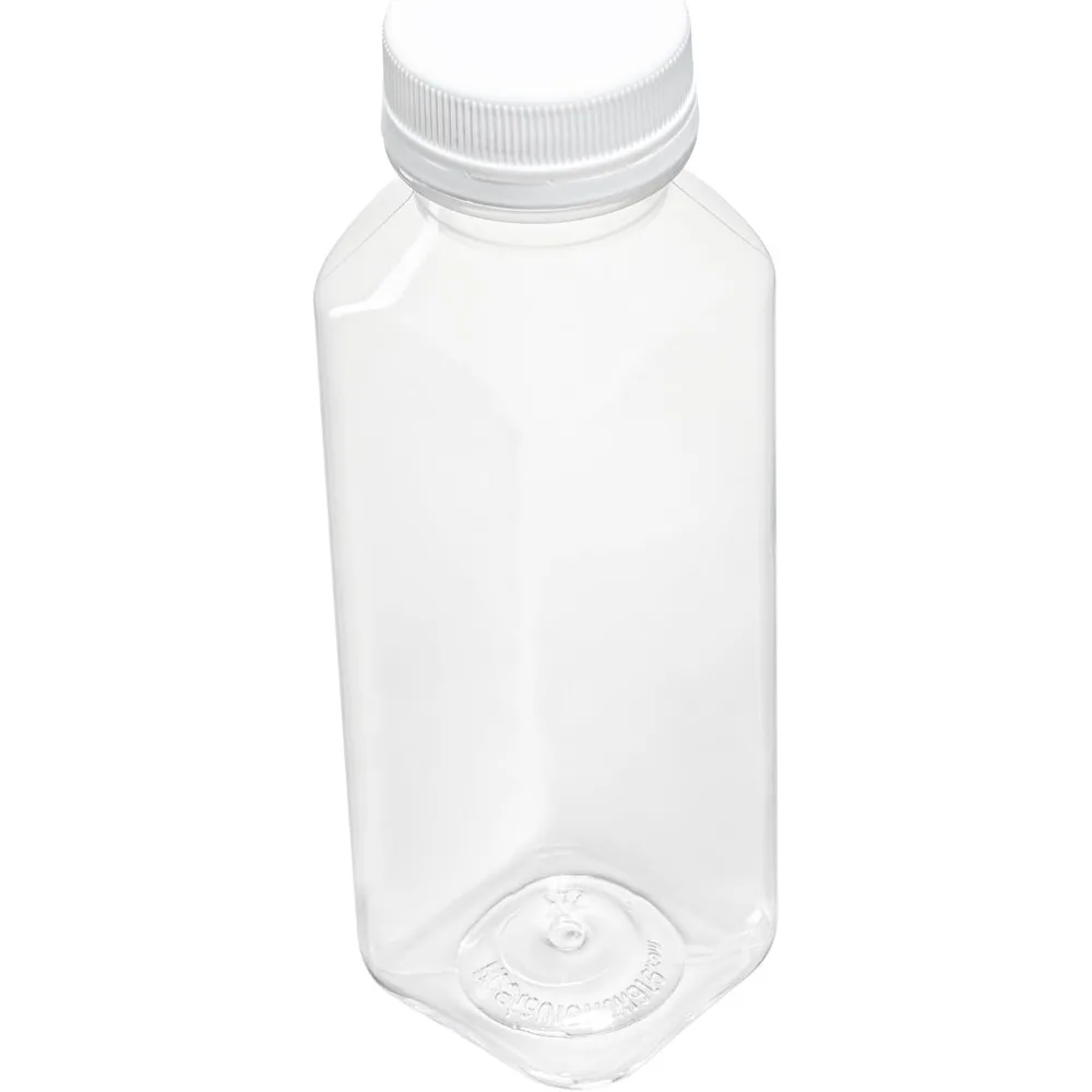 100 Disposable Clear Bottles With Caps - White Plastic Caps Included, For Juicing, Perfect For Juice Shops, And More