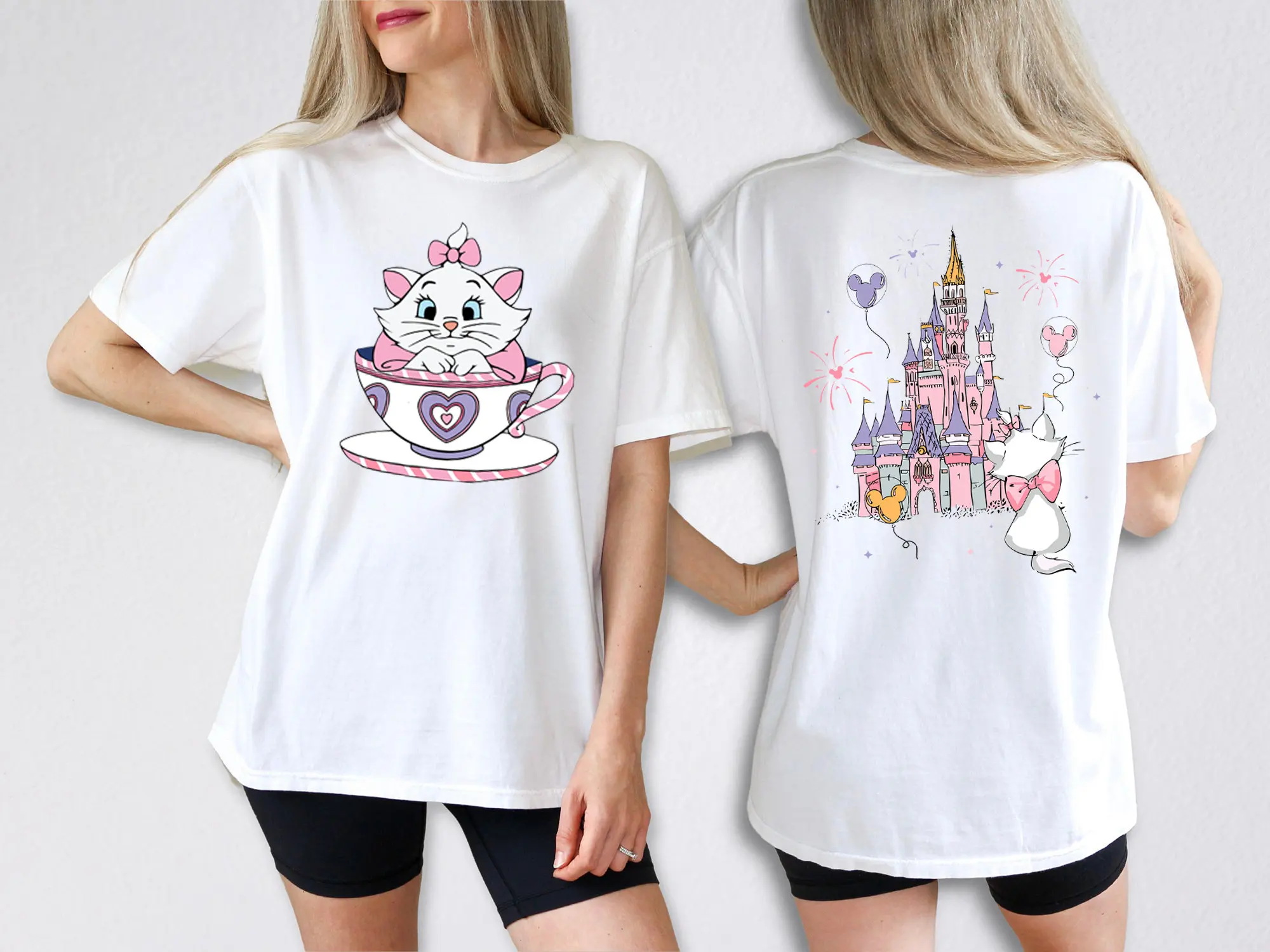 2025 ديزني الأرستقراطي ماري القط مجنون فنجان الشاي قميص الحفلات المملكة السحرية الأسرة الرياضية قصيرة الأكمام المرأة قمة الموضة غير رسمية #4