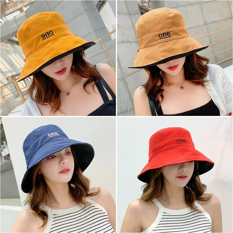 Fashion Letter Embroidery Reversible Design Cotton Bucket Hat For Women