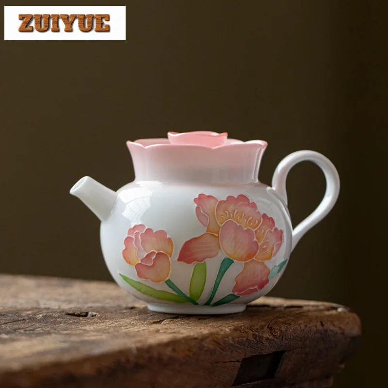 

160ml Gradient Ramp Hand-painted Tulip Teapot Handmade Tea Infuser Pot Tea Soaking Kettle With Ball Hole Tea Items Decoration