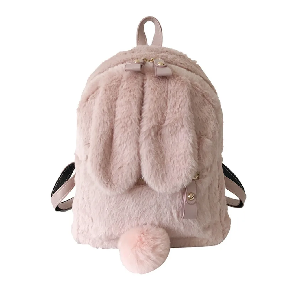 Fashion Plush Plush Bunny Ear Pink Color Rabbit Ear Student Backpack Shoulder Rucksack Daily