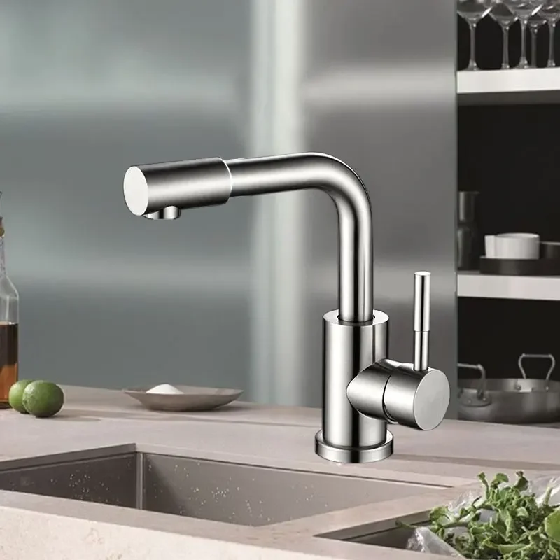 Bathroom Basin Faucet Stainless Steel Rotate Single Handle Hot and Cold Water Mixer Tap Crane Swivel Spout Sink Tap Deck Mounted