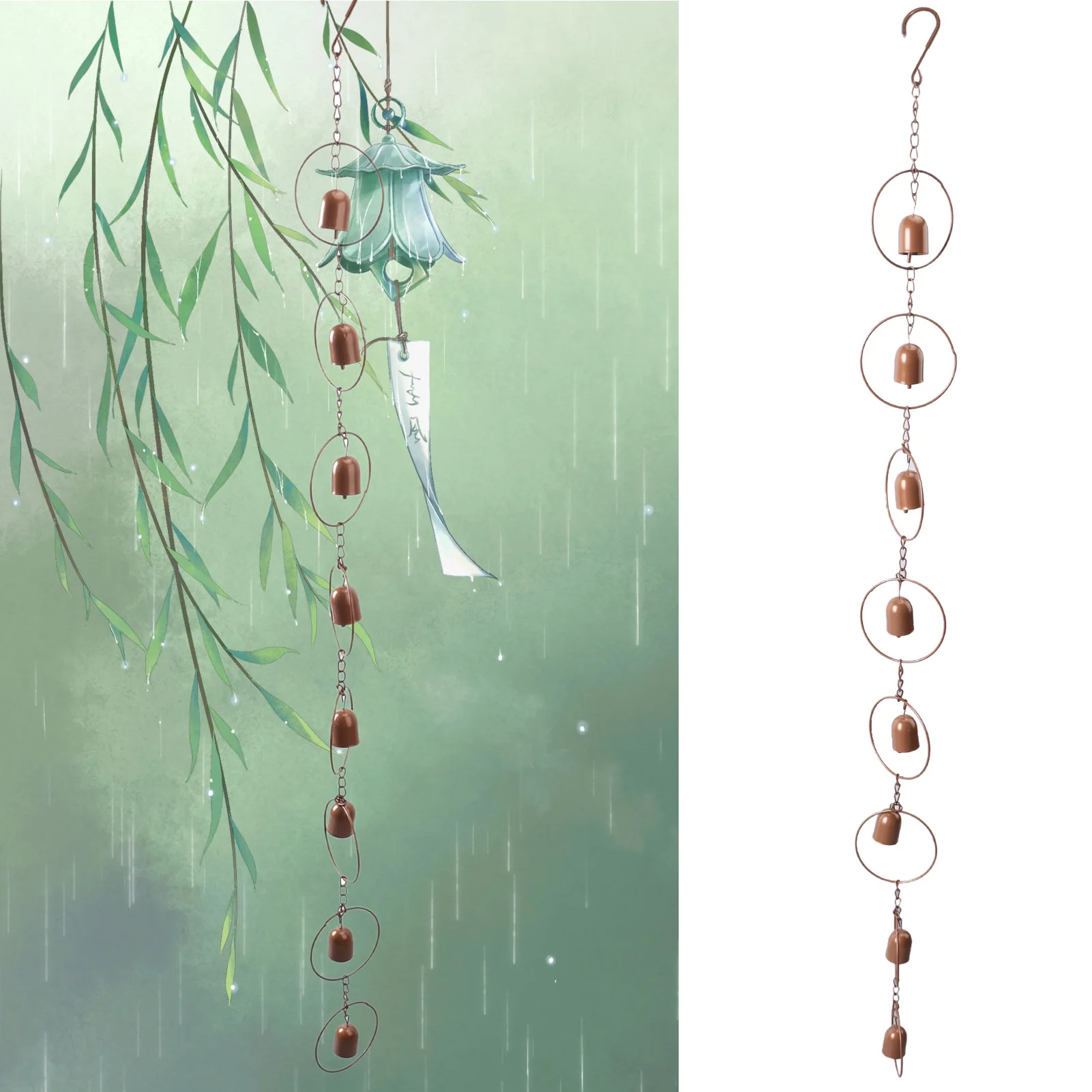 Hanging Rain Chime Metal Beautiful Sound Decorative Bell Shaped Rain Chain For Gutter Drainage