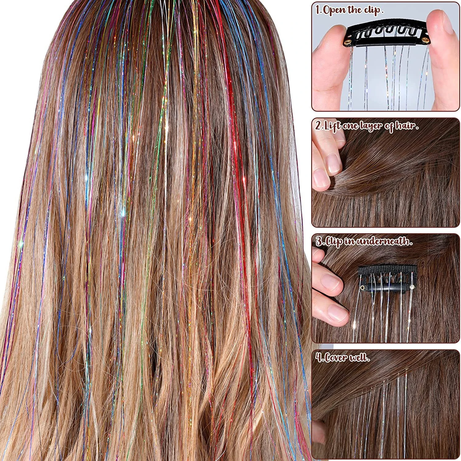 6pcs Clip In Hair Tinsel Hair Extensions Pack Of 6Pcs Hair Tinsel 20 Inch Heat Resistant Glitter Hair Extensions для волос