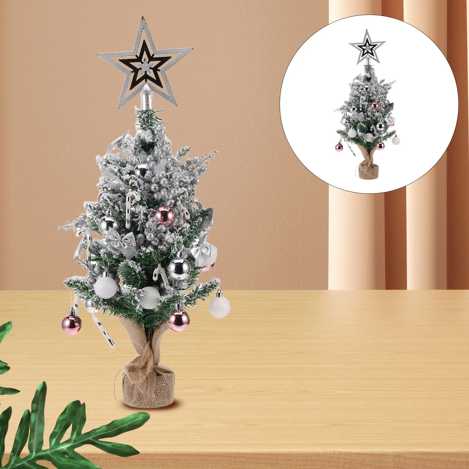 

Flocked Tabletop Christmas Tree Mini Snowy Pine Design with Berry Branches Ornaments for Indoor Desk Table Holiday Decor