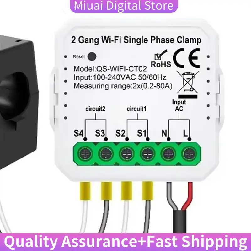 

Smart Life WIFI Energy Meter Current Sensor Statistician For Electrical Lighting Solar KWH Monitor 100-240V-A74Z