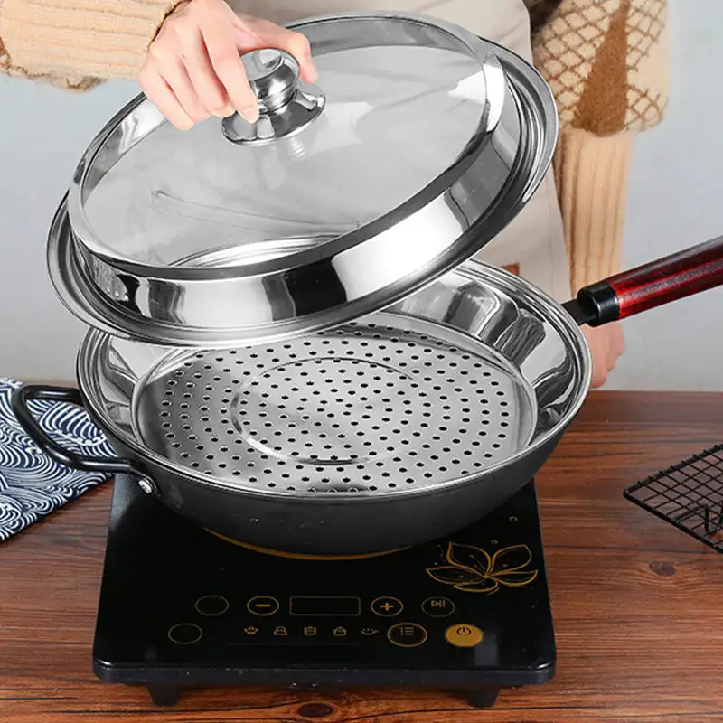 30/32/34mm Versatile Stainless Steel Steamer Insert for Pot Seafood Steam Plate with Holes Draining Basket Tray Cooking Utensils