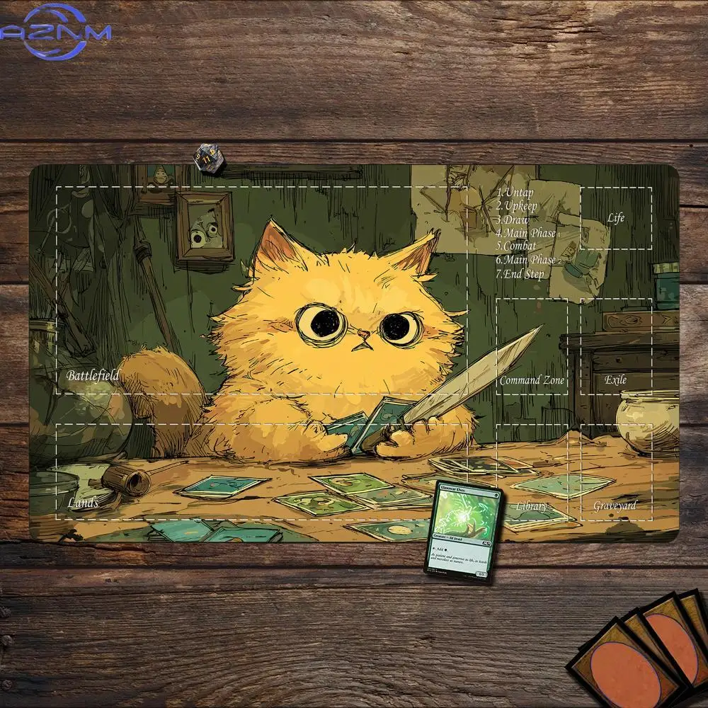 Cartoon-Style Orange Cat Magic Playmat Card Battle Gaming Mat with Zone MTG Playmat  Desk Mat Suitable for Game Gathering
