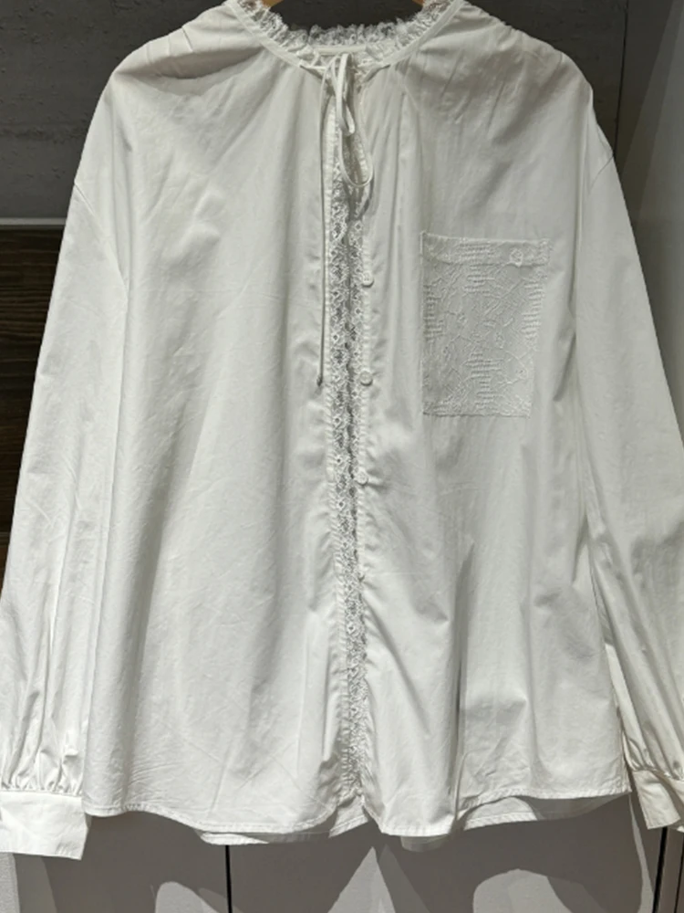 

Женский топ с белой кружевной отделкой Long Sve irt, весна 2022, дизайн Sense, маленький топ с поясом, маленький топ Irt