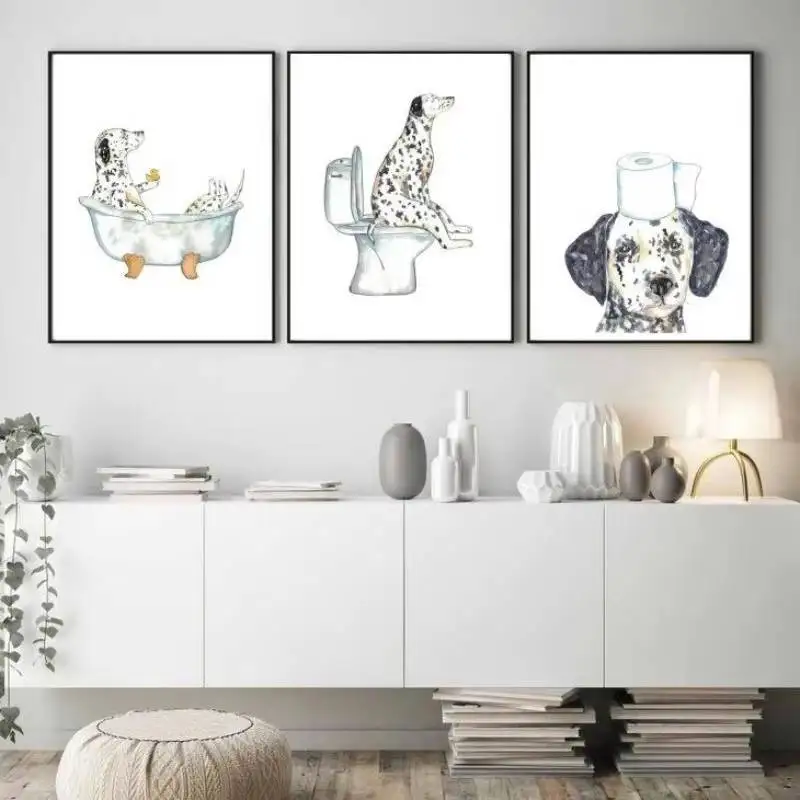 Funny Bathroom Pet Poster Beagle Corgi Retriever Dog Toilet Painting Humor Bathtub Watercolor Canvas Wall Art for Washroom Decor