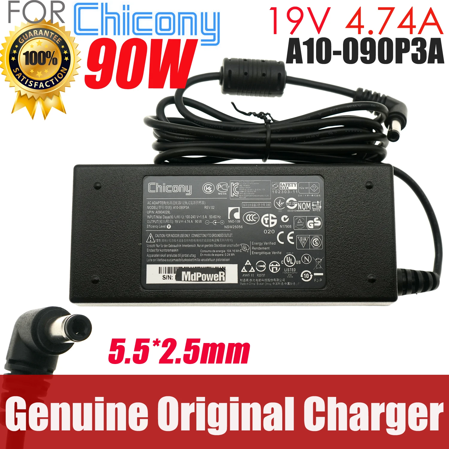 

A15-090P1A Chicony AC Adapter 19V 4.74A 90W For MSI PS42 Wind U100X U90 U90X Laptop A10-090P3A Power Supply A090A029H PA-1700-03