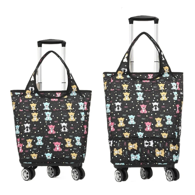 

Portable Folding Shopping Cart for Korean Style Lightweight Trolley with Insulated Bag for Groceries Vegetable Market Travel