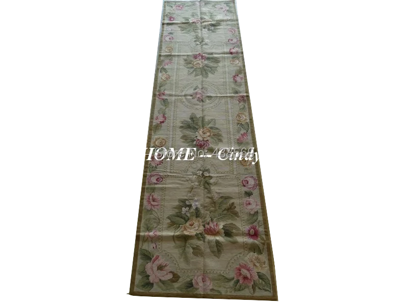 Free shipping 2.5'x10' Runner Handmade Tropical Foliage Cabbage Roses Wool Needlepoint Rug