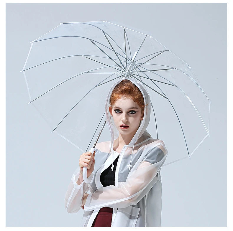 Clear Transparent Big Long Handle Umbrella Male Female Rain Fashion Solid Automatic Creative Rainy Safe Umbrellas for Kids