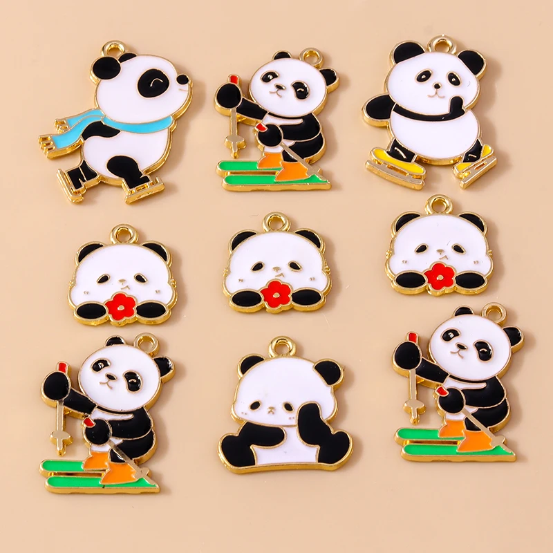 20 Stück Cartoon-Tier-Anhänger aus Emaille, Panda-Bambus-Charms für die Herstellung von Halsketten, Ohrringen, DIY-Bastelarbeiten, Schmuckzubehör – Detail 12