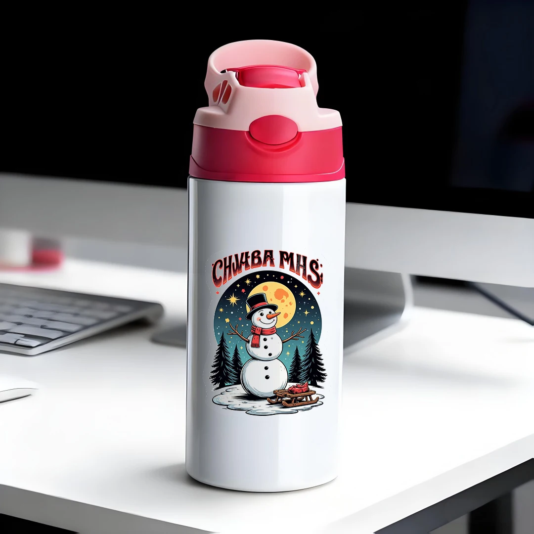 Tazza termica in acciaio inossidabile 304 + tazza di paglia con pupazzo di neve dei cartoni animati + bottiglia d'acqua portatile per bambini - musthave regalo di Natale accogliente e carino