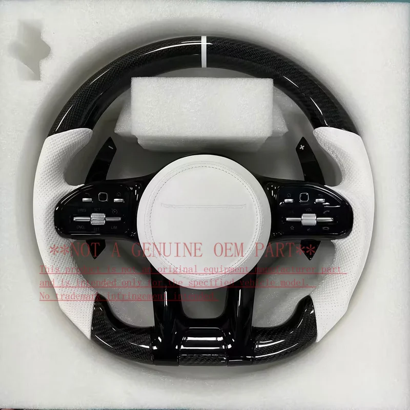 For Mercedes Benz Steering Wheel Horn Cover Horn Shell Decorative Cover Full AMG Forged Texture Side Suede Black Stitch Sport