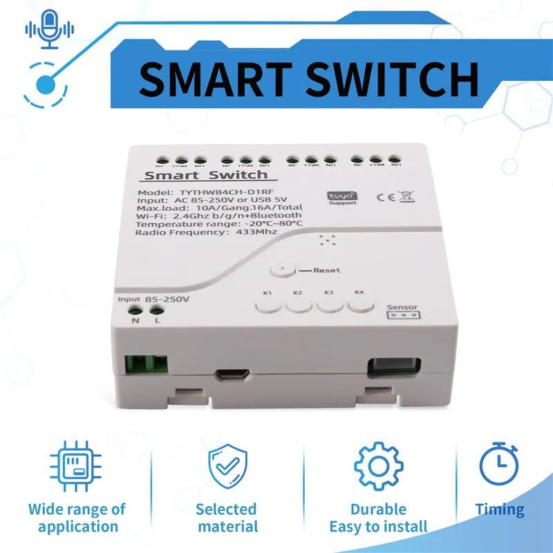 B04B-Tuya Wifi Smart Switch Temperature Sensor Monitor AC 85-250V Wireless Smart Switch For Alexa Google Home