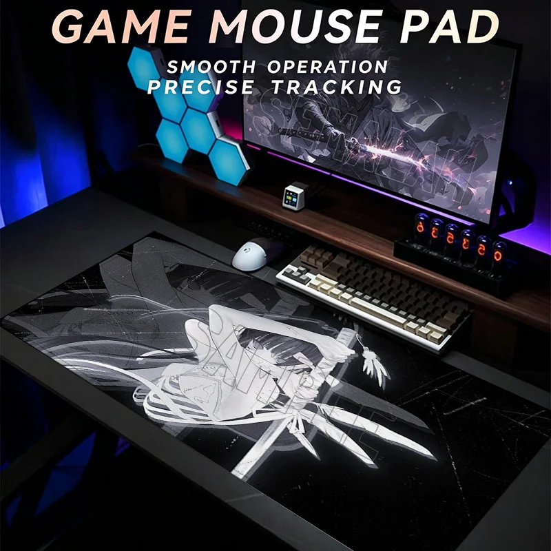XXL Gaming Mousepad Dark and Black Fragmenting Wind Girl Mouse Pad Stitched Edge Non‑slip Rubber Desk Mat for PC Laptop Office