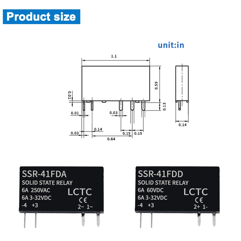 LCTC Solid State Relay Slim Relay SSR Non-contact DC To AC DC To DC SSR-41FDA SSR-41FDD DIN Rail Relay 6A