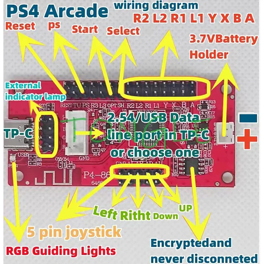 Joystick Encoder PCB Board, USB, Zero Delay Controller, PC, PS3, PS4, Android, IOS, One Player, Wireless Bluetooth with Battery