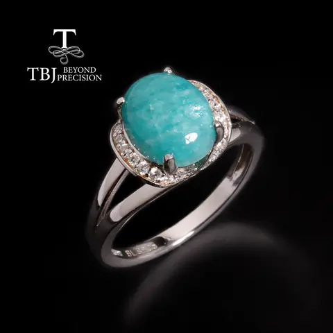 2026 Natural Amazonite Ring Oval Design 925 Sterling Silver Elegant Romantic Fine Jewelry for Women Banquet Wear