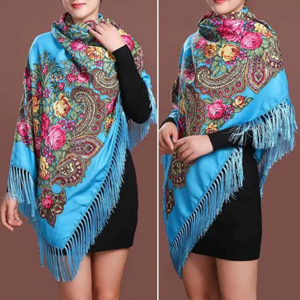 Russian Scarf Ukrainian Shawls Wedding Party Handkerchief Fringed Manila Spanish Big Women Ethnic Style Head Wrap Flowers Duster