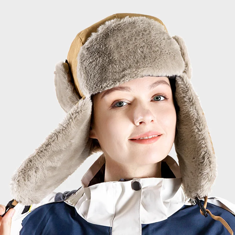 

Зимняя шапка-траппер из искусственного меха, ветрозащитная, водостойкая, с ушами, теплая шапка, регулируемая на шнурке, уличная шапка для холодной погоды, для мужчин и женщин