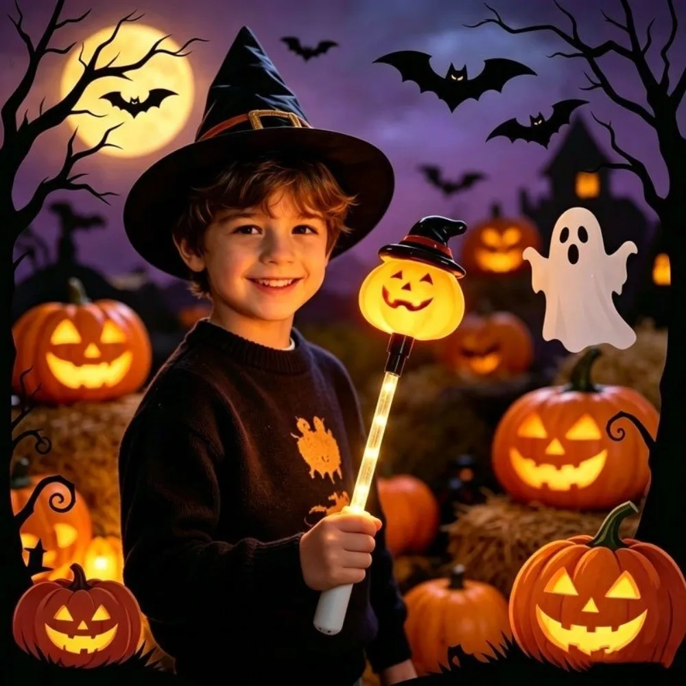 Pumpkin LED Glow Wands Flashing Lights Battery Operated Light Up Wand Portable Light 3 Lighting Modes Halloween Wands For Kids