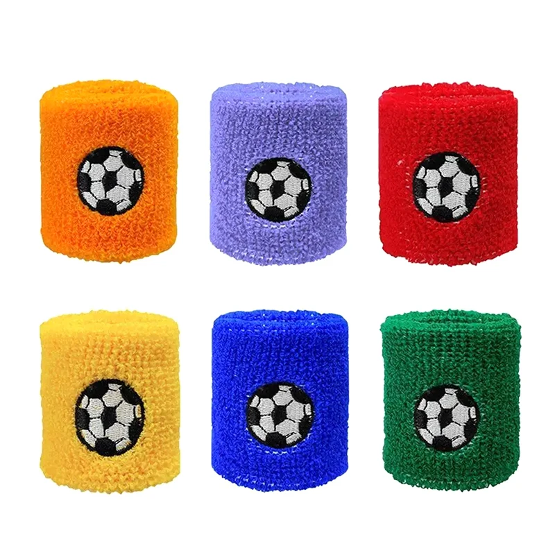 6PCS Colorful Sport Wristband For Children Sweatband Wrist Protector Running Soccer Rugby Basketball Brace Terry Sweat Band