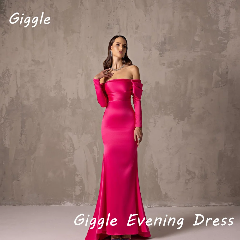 Giggle Satin Mermaid Off-the-spalla Ruffle formale elegante abito da ballo alla caviglia abiti da sera di lusso per le donne 2024