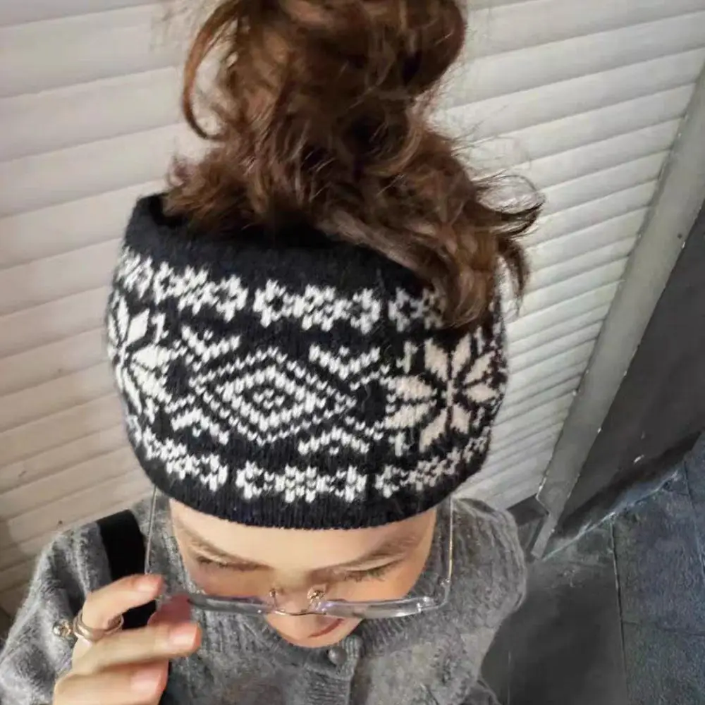 

Шерстяная вязаная повязка на голову высокого качества, повязка для волос ручной работы, теплая шапка, хвост, чехол на голову, этнические зимние аксессуары для волос