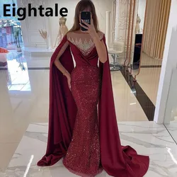 Eightale Customized Burgundy Shinning Sequins Mermaid Long Sleeve Prom Dress Beaded Evening Dress Women Formal Party Gown