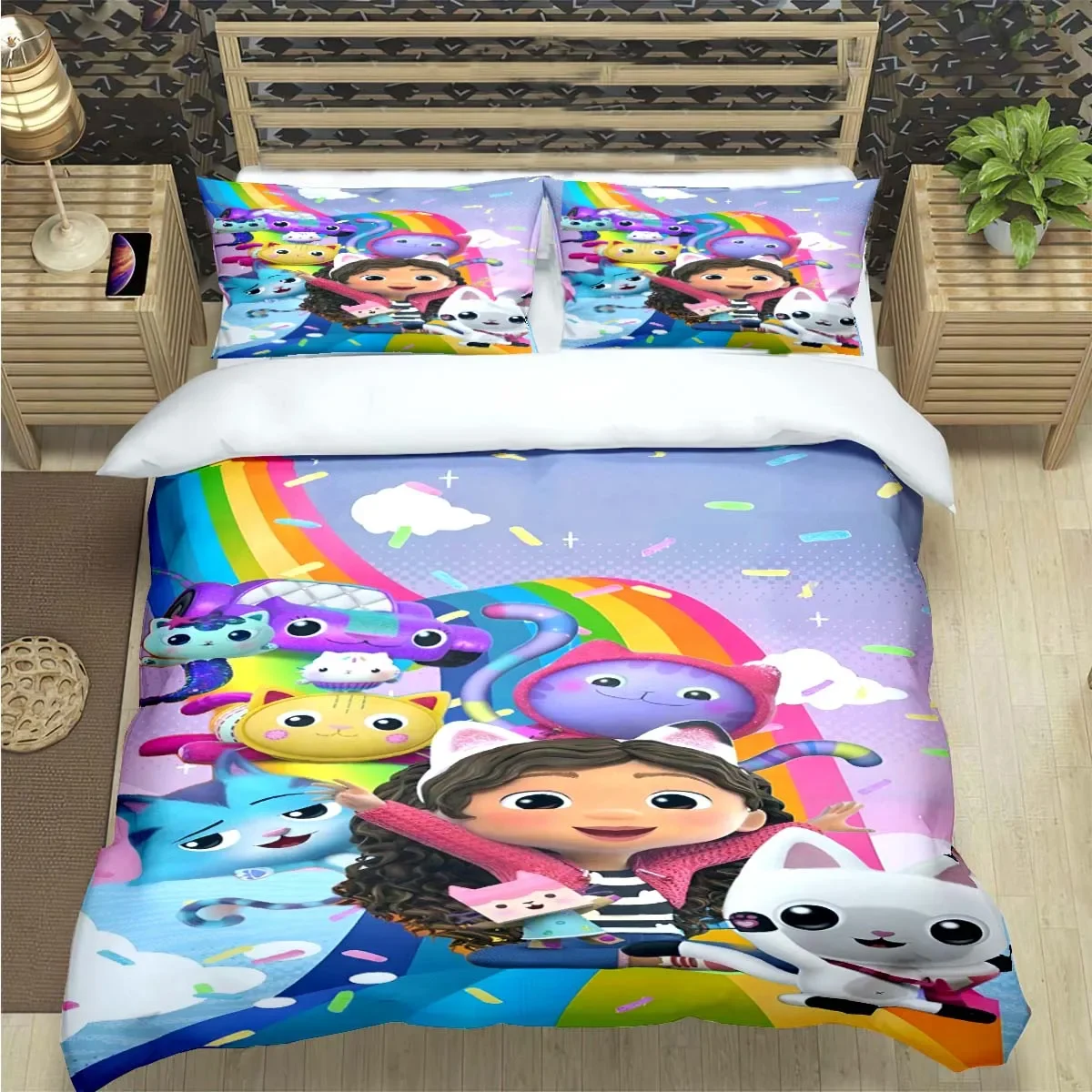 Fashion Cute Cartoon G-Gabby Dollhouses Print Bedding Set Duvet Cover Comforter Bed  Youth Kids Girl Boys Luxury Gift