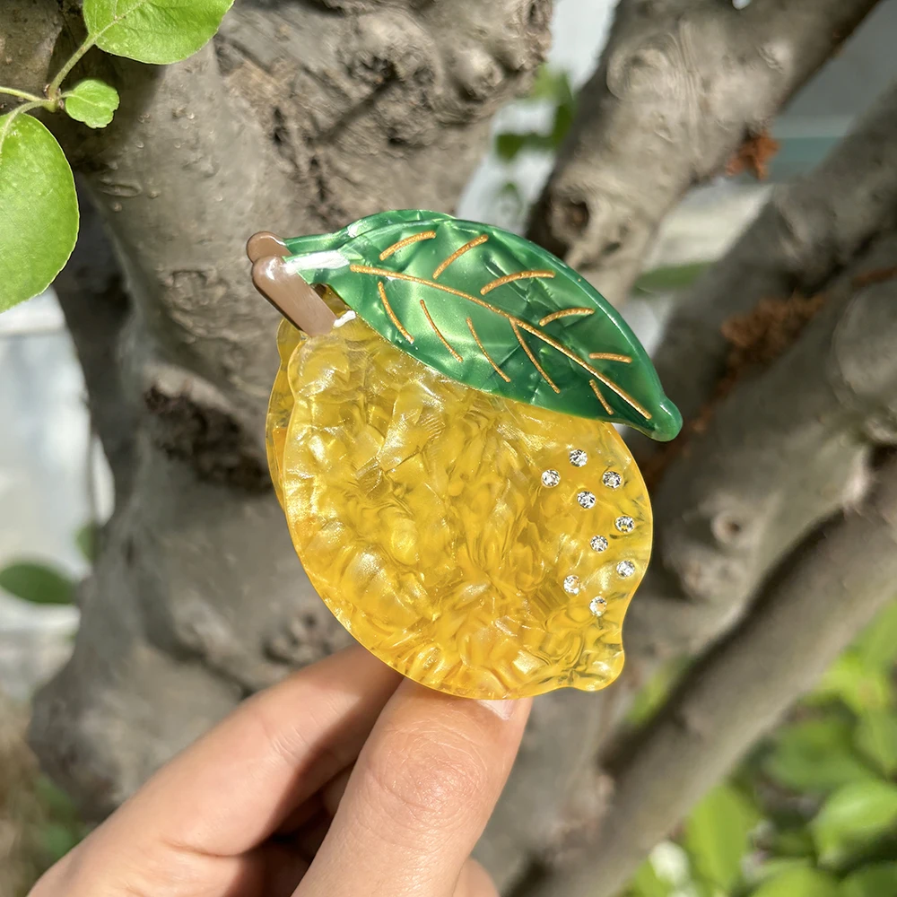 الفاخرة خلات حجر الراين الفاكهة الليمون كراب مشبك شعر جديد لا زلة ثابت ذيل حصان القرش إكسسوارات الشعر أداة أغطية الرأس دبوس الشعر #2