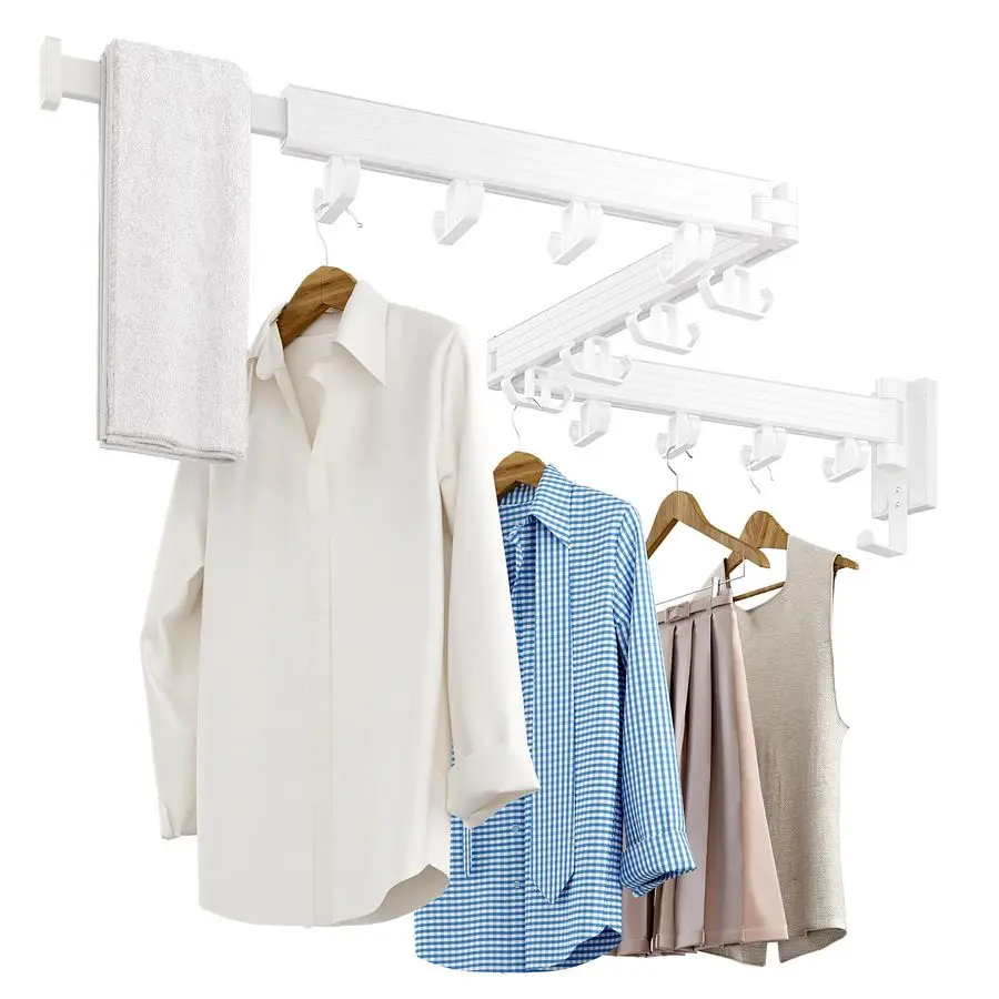 

Clothes Drying Rack Wall Mounted, Retractable Drying Racks for Laundry, Foldable Drying Rack With 12 Hooks, Sturdy TriFold Wall