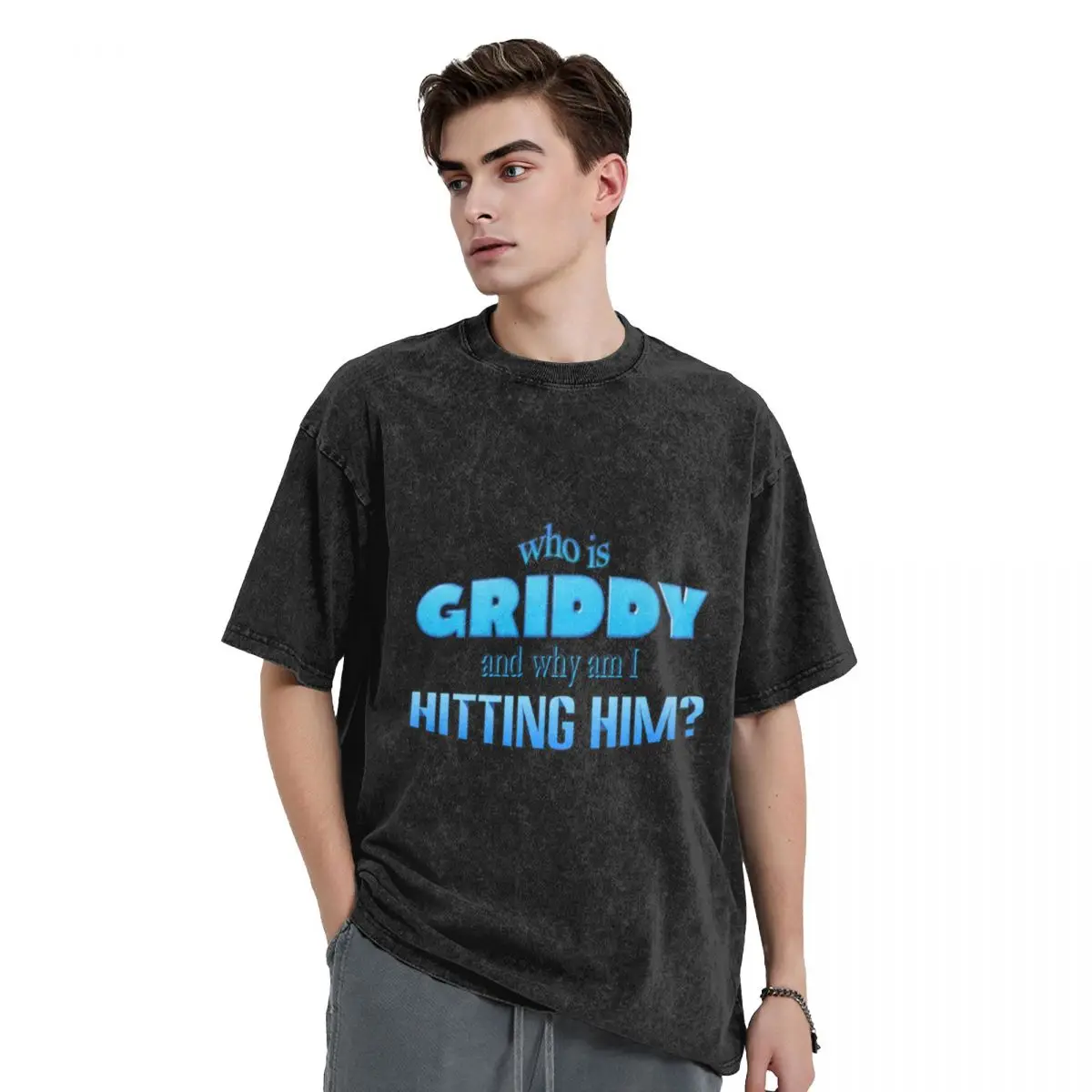 Hit the Griddy word art - who is griddy and why am I hitting him T-Shirt blue archive graphic tee shirt mens t shirts