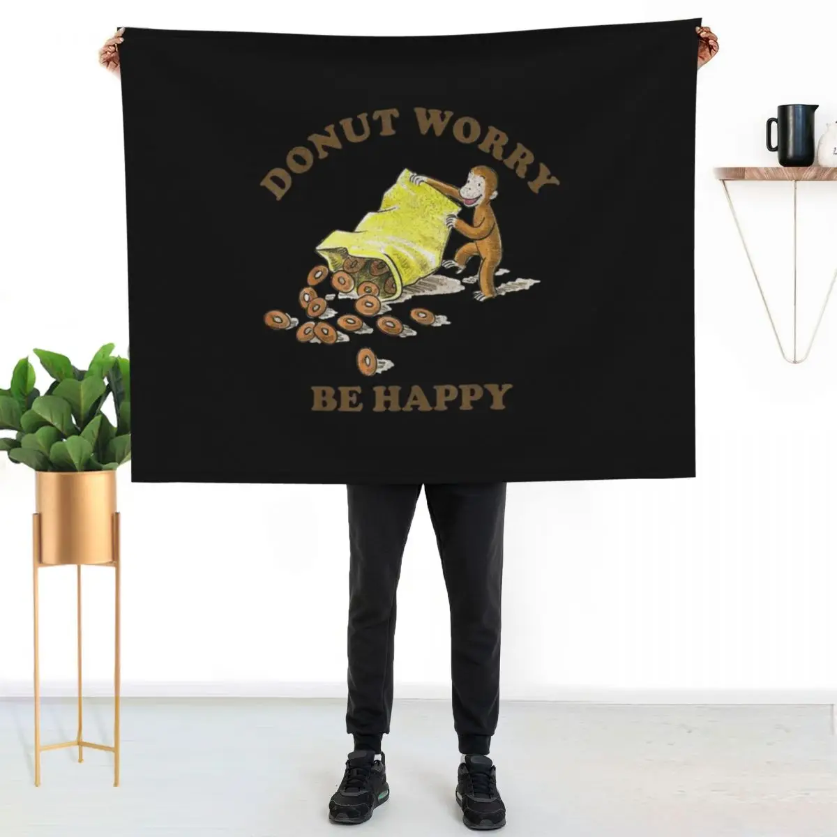 Curious George Donut Worry Be Happy Bag Of Donuts Throw Blanket Shaggy Cute Plaid For Sofa Thin sofa bed bed plaid Blankets