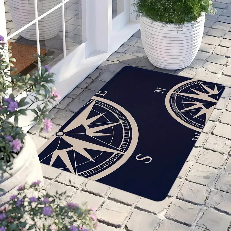 

SKC36Creative Compass Design Welcome Mat - Machine Washable, Flannel - For Bathroom, Living Room, Bedroom, Kitchen, Office6Jn(