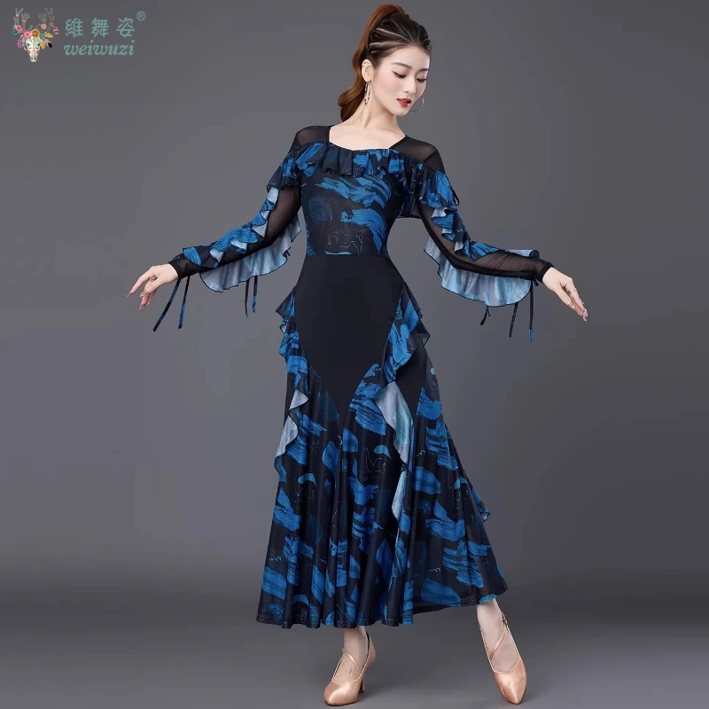 

Modern Dance Performance Printed Big Swing Dresses Women's High-end Ballroom Dress Waltz Foxtrot Quickstep Competition Clothing